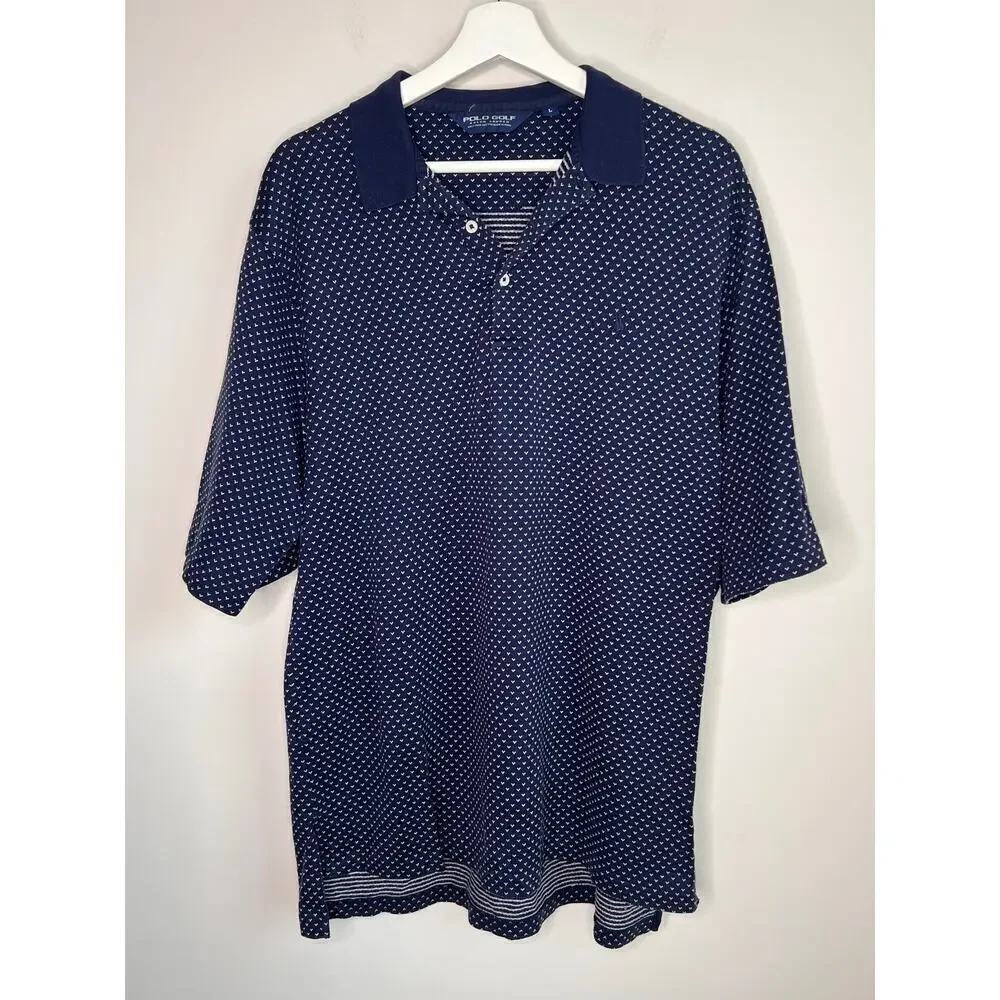 Ralph Lauren 100% Pima Cotton Short Sleeve Golf Polo Shirt Navy Men's Size Large